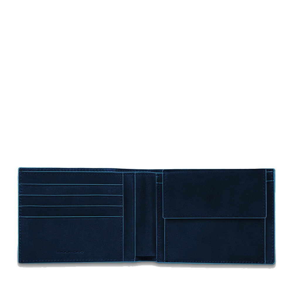Portafoglio Uomo con Portamonete PIQUADRO in Pelle Blu Linea Blue
