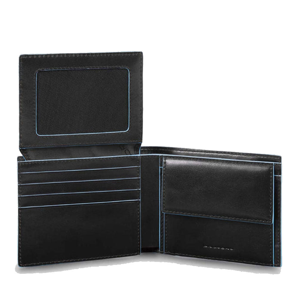 Portafoglio Uomo PIQUADRO in Pelle Nera con Pattina Linea Blue
