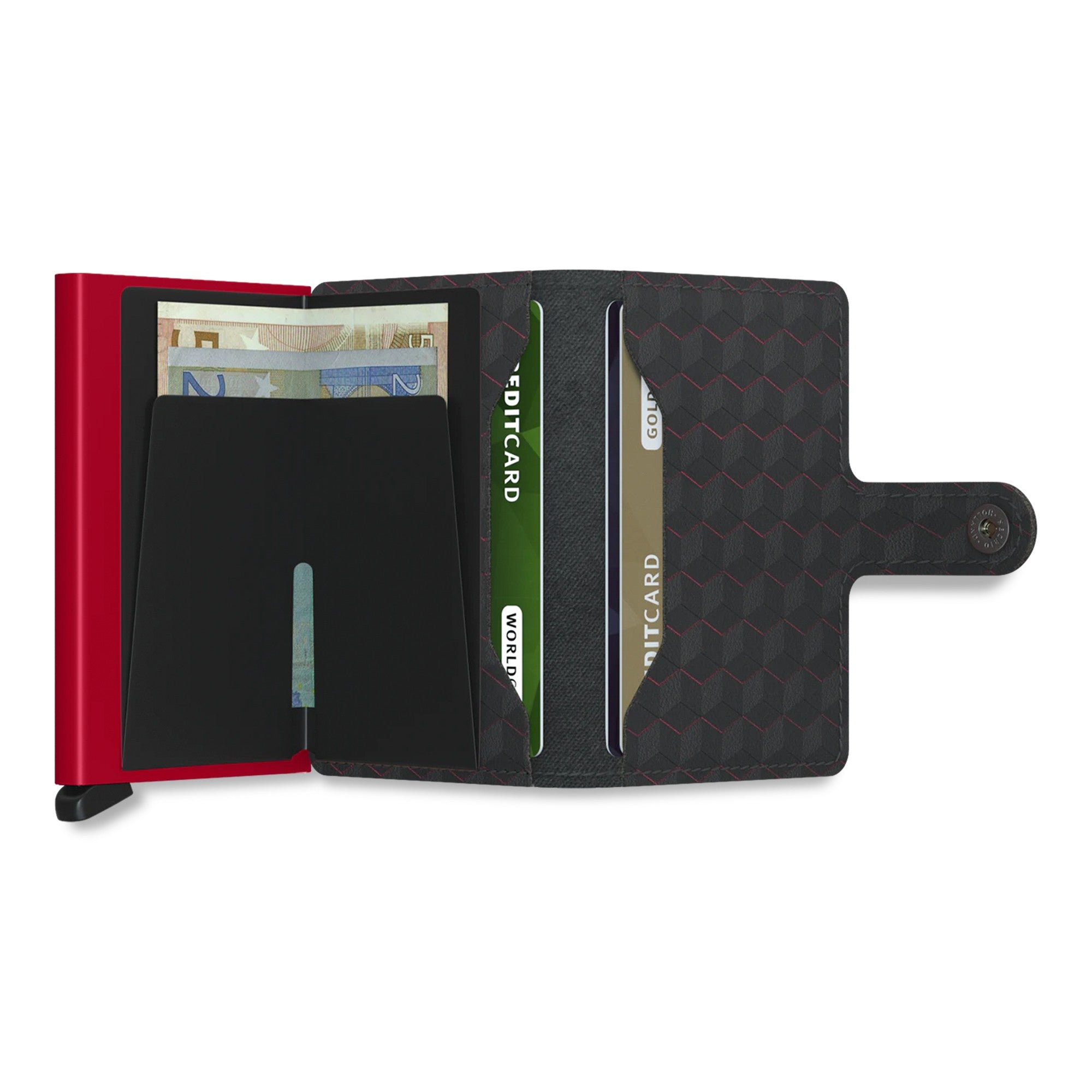 Porta Carte con Clip SECRID linea Miniwallet Optical in Pelle Black-Red con RFID