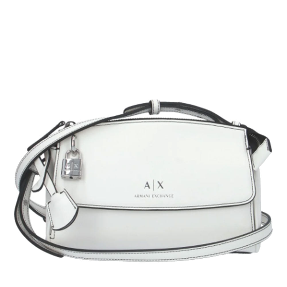 Borsa a tracolla mini Saddle con pattina Jacquard Oblique beige e