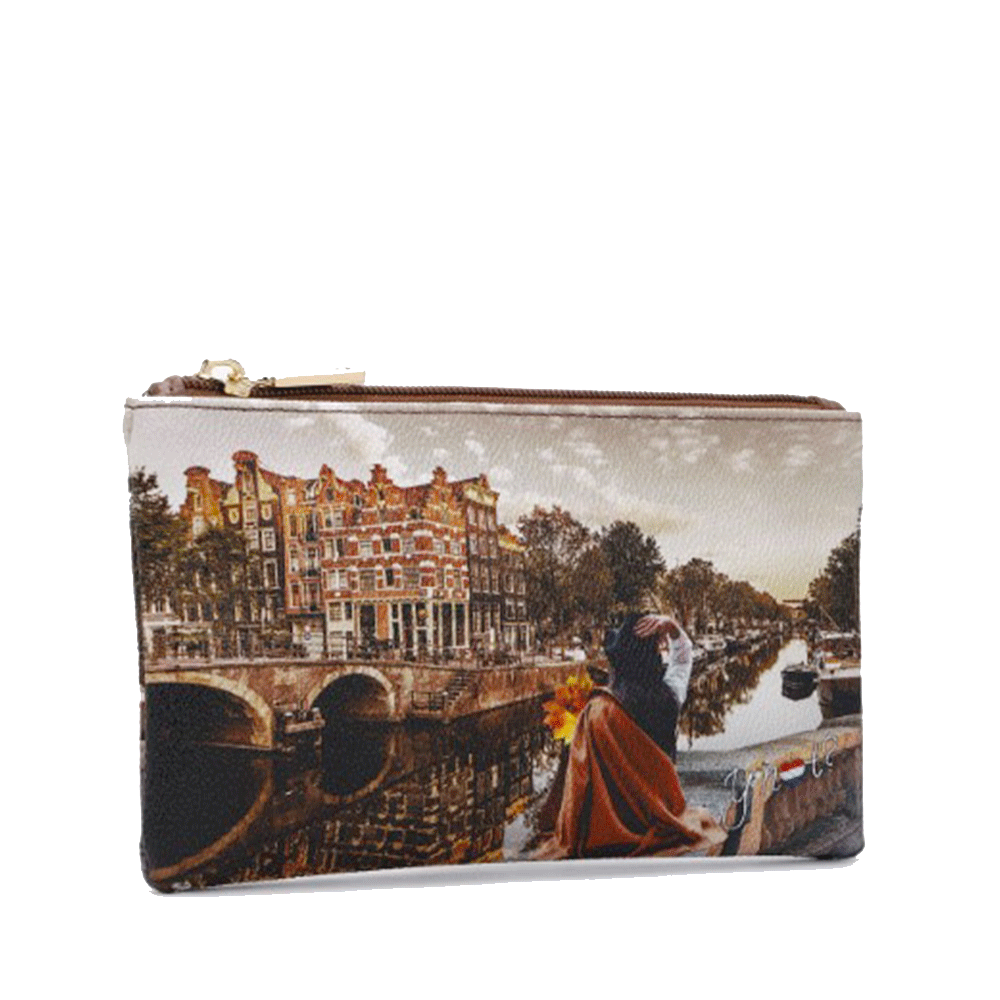 Bustina Donna Chiusa con Zip Y NOT YES-341 Stampa Autumn in Holland