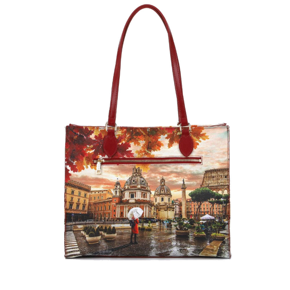 Borsa Donna Shopper a Spalla Y NOT YES-602 stampa Rome Raining