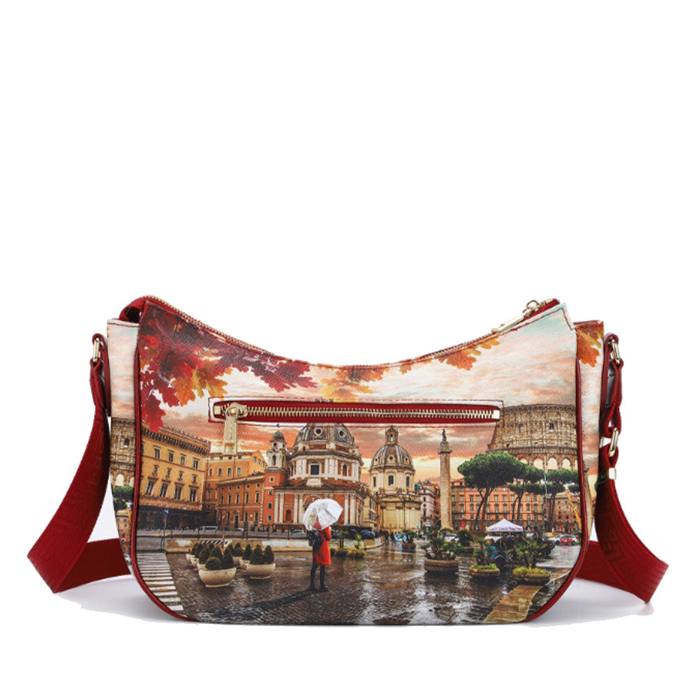 Borsa Donna Hobo Bag a Tracolla Y NOT YES-628 Stampa Rome Raining