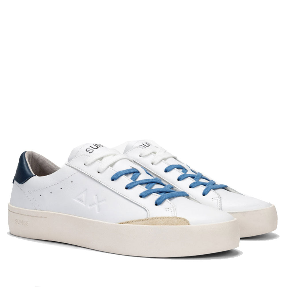 Scarpe Uomo Sun68 Sneakers Street Leather colore Bianco - Navy Blue