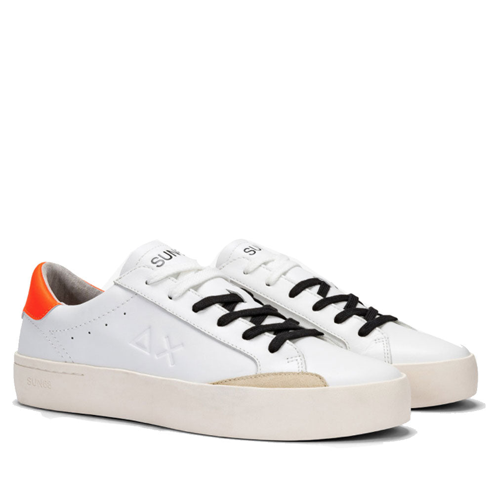 Scarpe Uomo Sun68 Sneakers Street Leather colore Bianco - Arancio Fluo