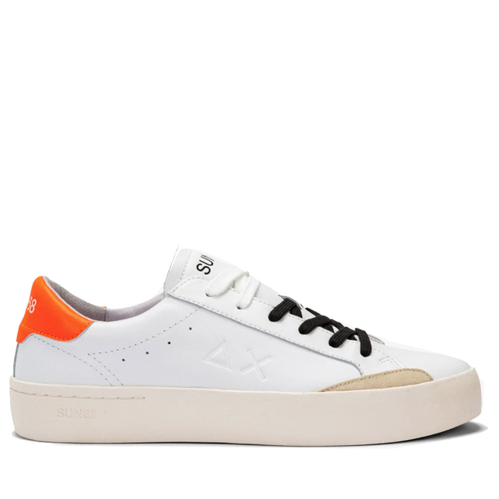 Scarpe Uomo Sun68 Sneakers Street Leather colore Bianco - Arancio Fluo