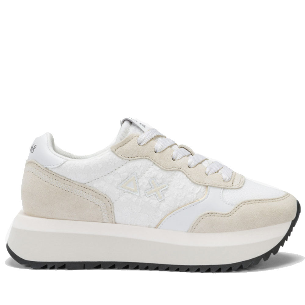 Scarpe Donna Sun68 Sneakers Big Ally Flower in Suede e Nylon Bianco - Z35209