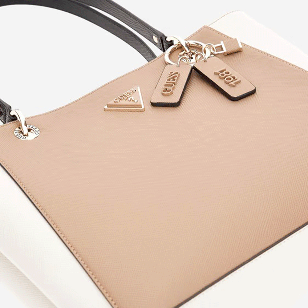 Borsa Donna Shopper a Spalla GUESS Linea Noelle colore Tan Multi