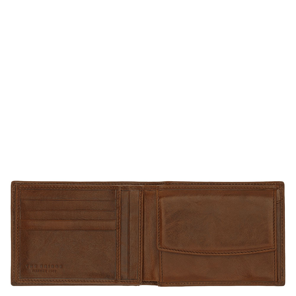Herrenbrieftasche mit Klappe und Münzfach THE BRIDGE aus braunem Leder Story-Linie 01433201