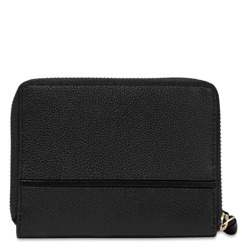 Kleine Damenbrieftasche mit Reißverschluss THE BRIDGE Domitilla-Linie aus schwarzem Leder