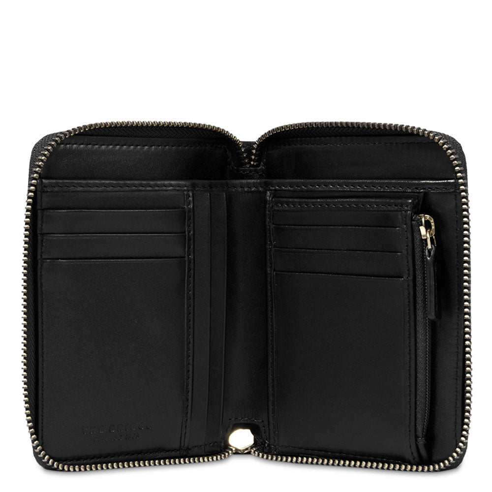 Kleine Damenbrieftasche mit Reißverschluss THE BRIDGE Domitilla-Linie aus schwarzem Leder