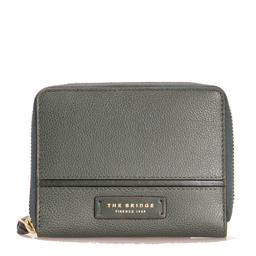 Kleine Damenbrieftasche mit Reißverschluss THE BRIDGE Domitilla-Linie aus grünem Leder