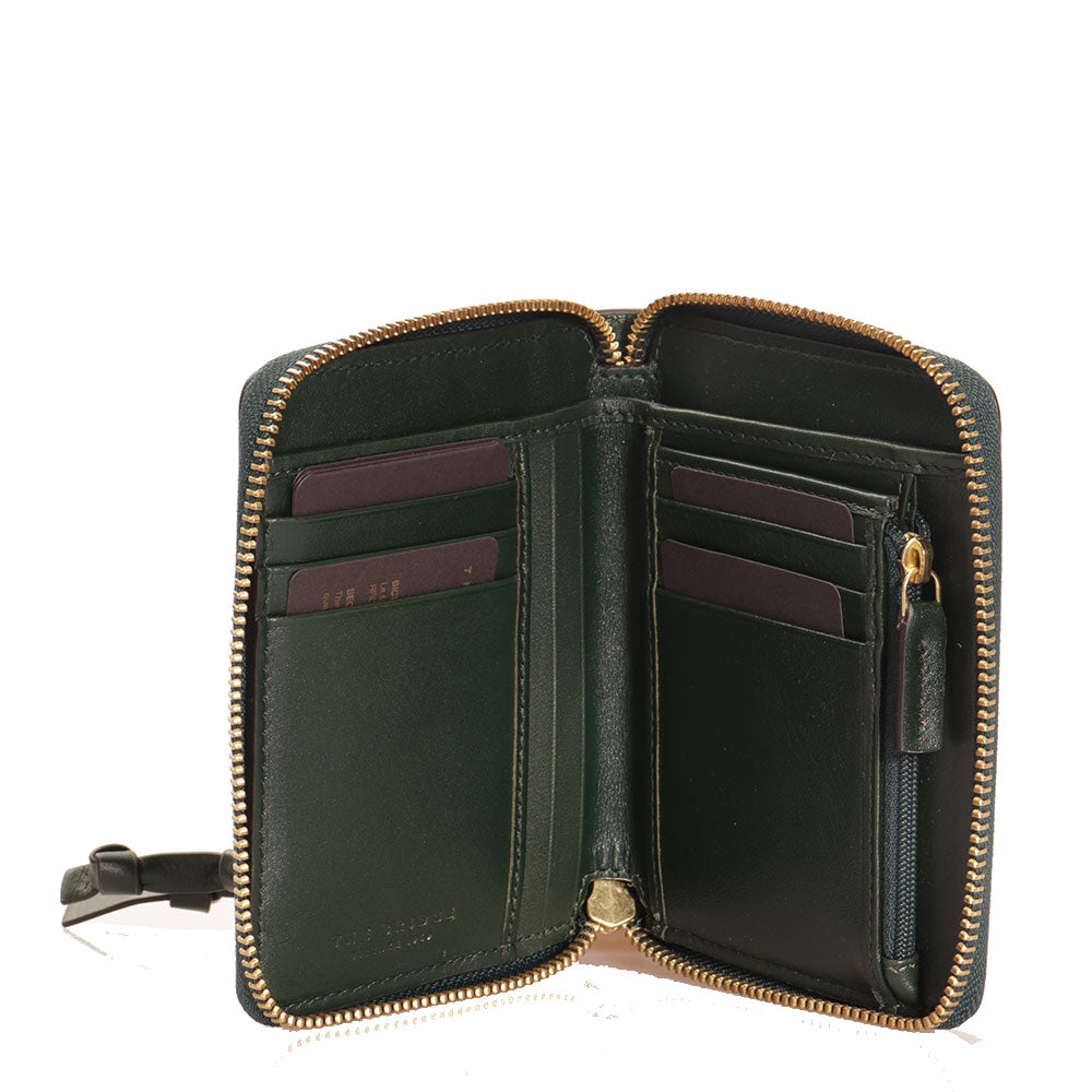 Kleine Damenbrieftasche mit Reißverschluss THE BRIDGE Domitilla-Linie aus grünem Leder