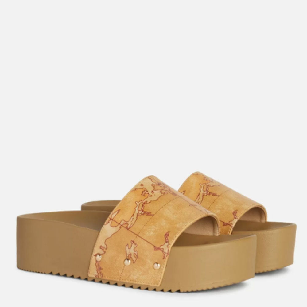 Scarpe Donna 1A Classe Alviero Martini Ciabatte con Zeppa in Tessuto Geo Classic 0177