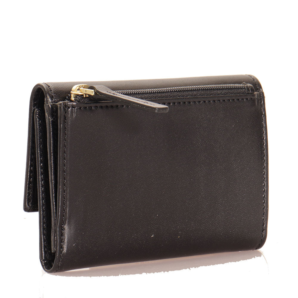 Portafoglio Donna Piccolo con Bottone THE BRIDGE in Pelle Nera linea Bianca