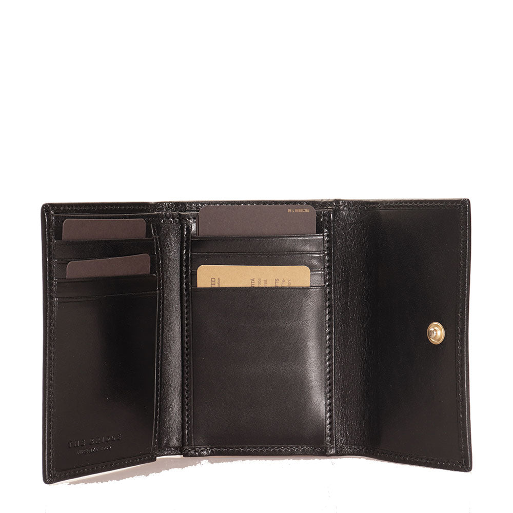 Portafoglio Donna Piccolo con Bottone THE BRIDGE in Pelle Nera linea Bianca