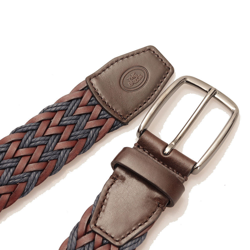 Cintura Uomo 3,5 cm THE BRIDGE linea Brunelleschi in Pelle Intrecciata color Castagna e Blu