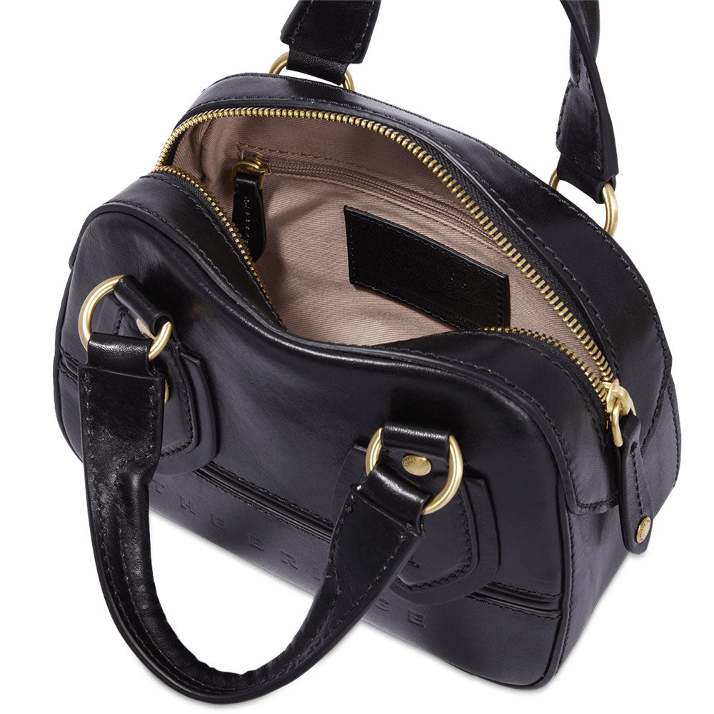 THE BRIDGE Damen-Mini-Boston-Tasche Daphne-Linie aus schwarzem Leder