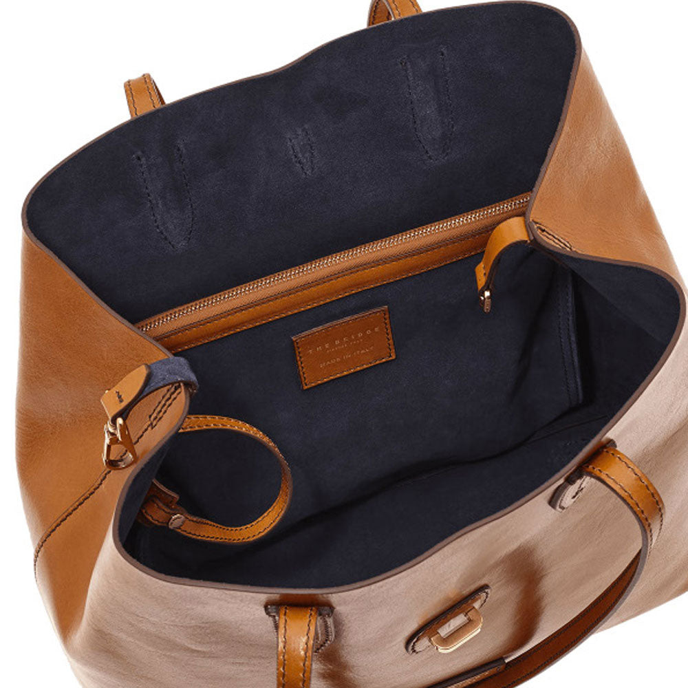 THE BRIDGE Damen-Schulter-Shopper-Tasche aus cognacfarbenem Leder, Dalston-Linie