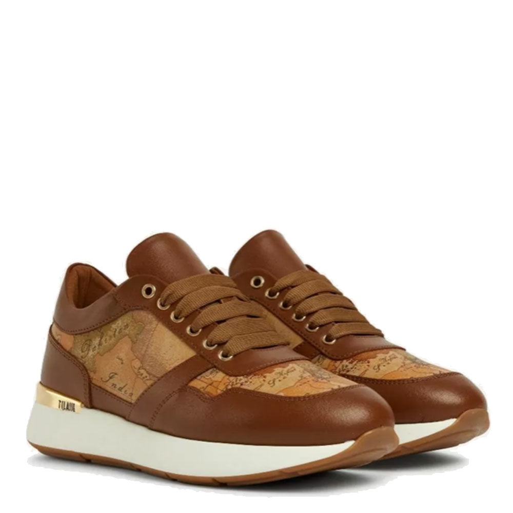 Scarpe Donna 1A Classe Alviero Martini Sneakers in Pelle color Castagna con Inserti Geo Classic 0418