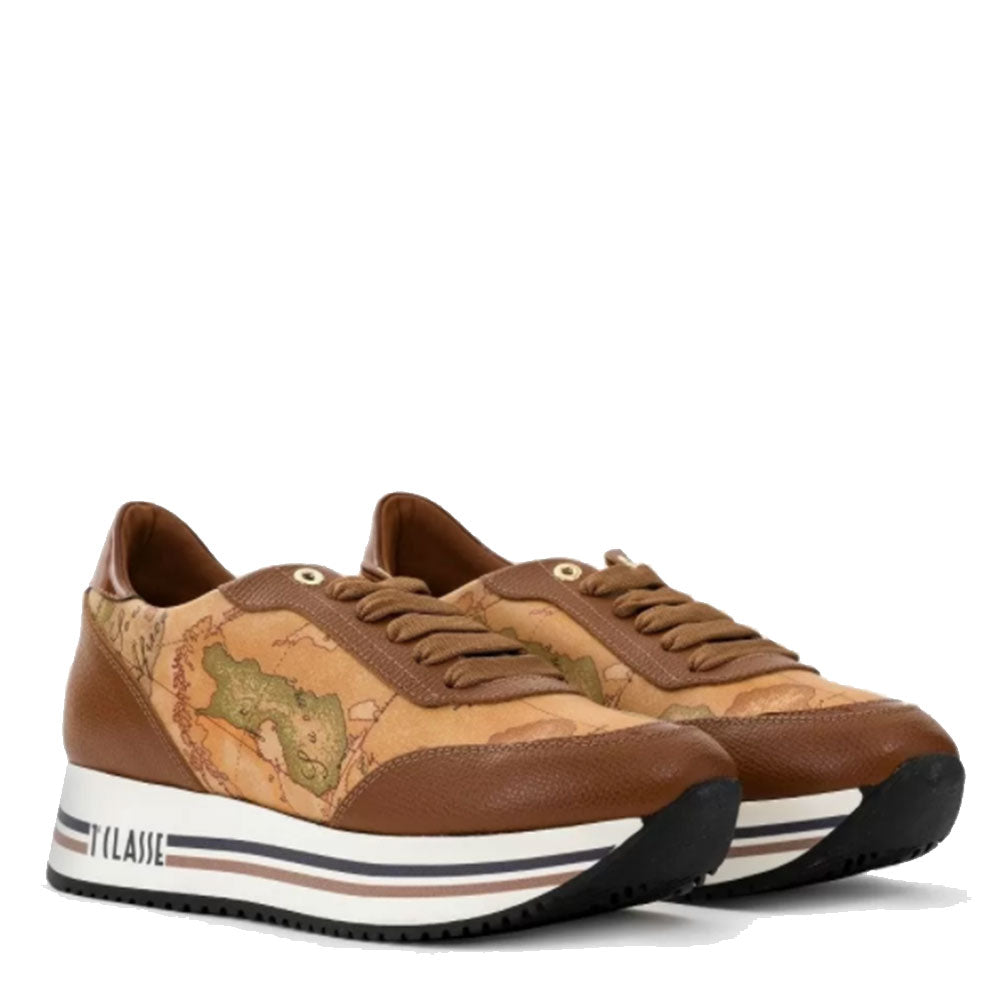 Scarpe Donna 1A Classe Alviero Martini Sneakers in Pelle color Castagna con Fondo Logato 0426