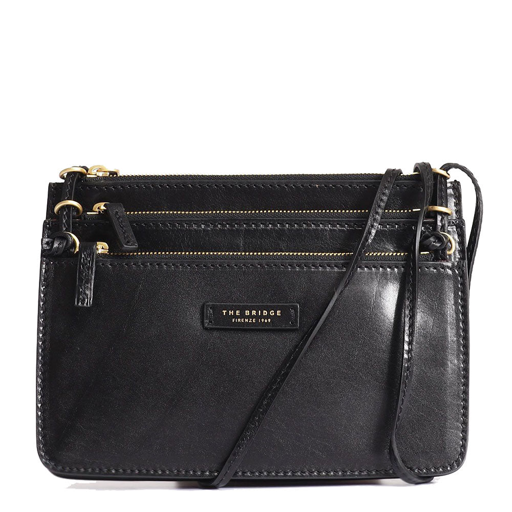 Borsa Donna a Tracolla Tre Scomparti THE BRIDGE linea Rustici in Pelle Nera