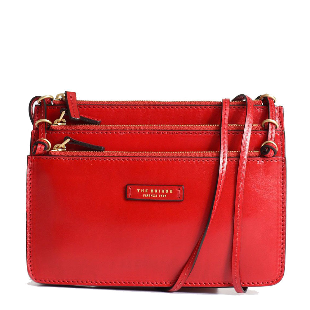 Borsa Donna a Tracolla Tre Scomparti THE BRIDGE linea Rustici in Pelle Rossa