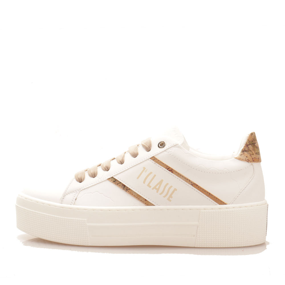 Scarpe Donna 1A Classe Alviero Martini Sneakers linea Dolomite Map in Tessuto Gommato Bianco 0440