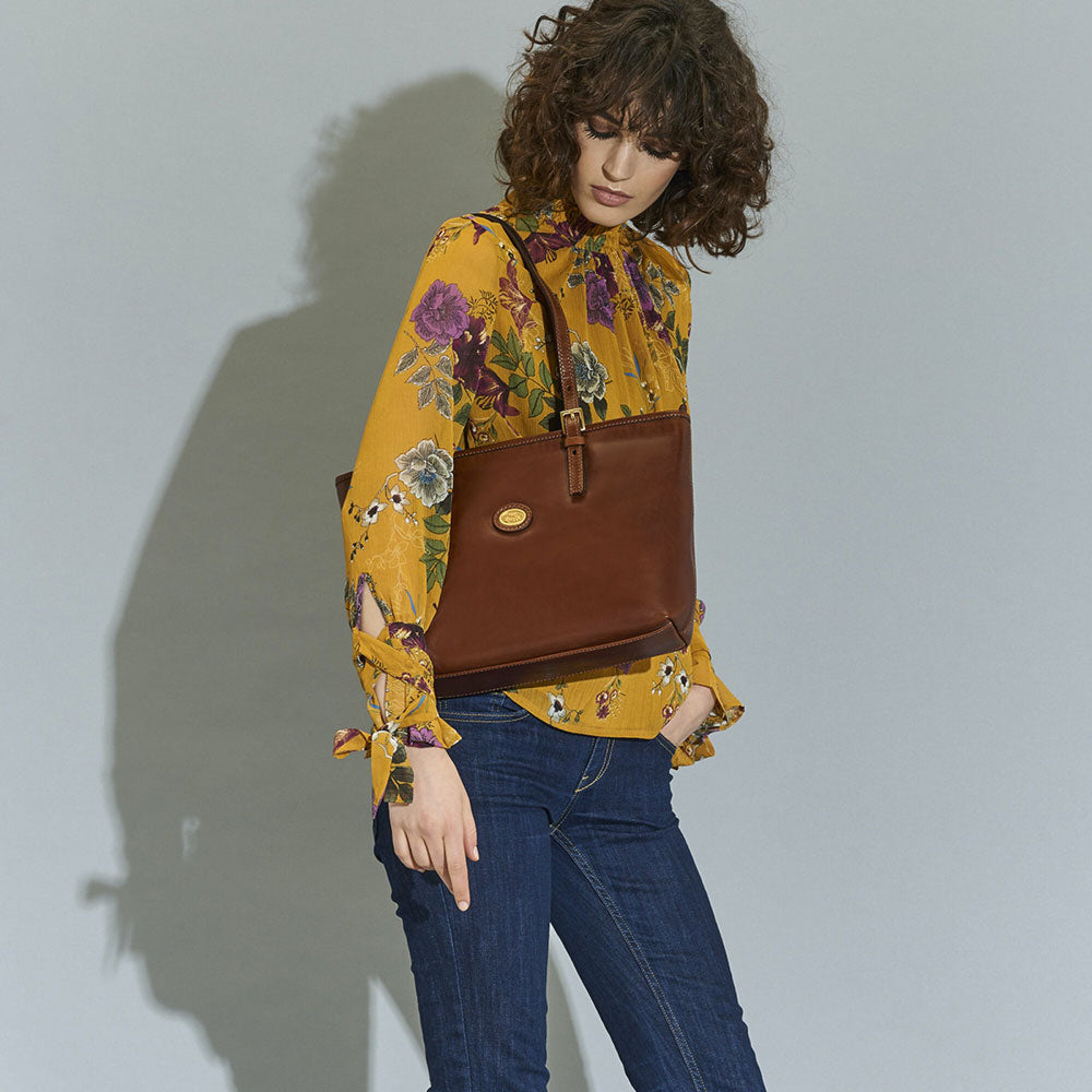 Borsa Donna Shopping Media THE BRIDGE in Pelle Marrone linea Story