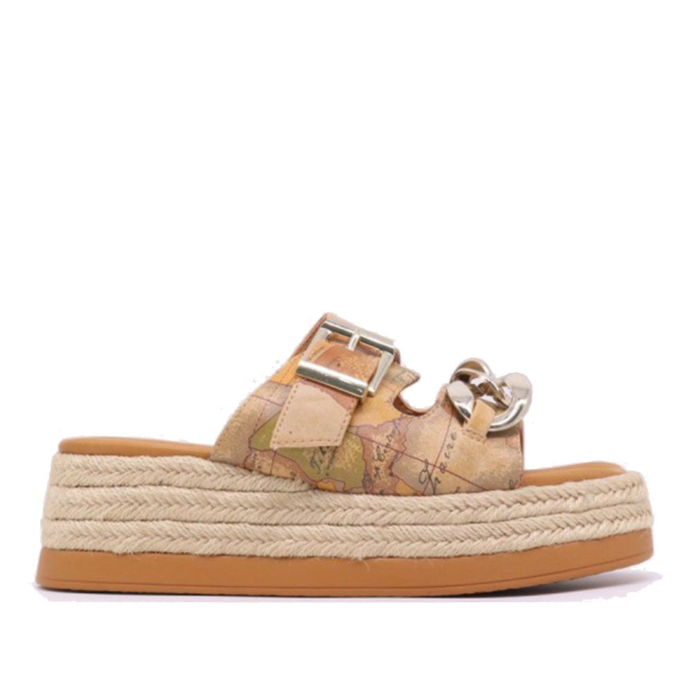 Scarpe Donna 1A Classe Alviero Martini Ciabatte con Zeppa stampa Geo Classic con Catena Gioiello 0507