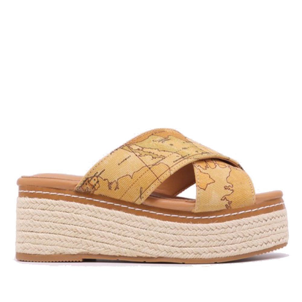 Scarpe Donna 1A Classe Alviero Martini Ciabatte in Canvas Geo Classic con Zeppa 0508