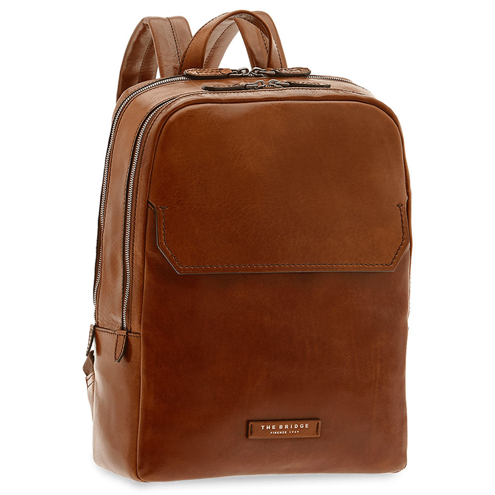 THE BRIDGE 14-Zoll-Laptop-Rucksack für Herren aus braunem Leder der Williamsburg-Linie