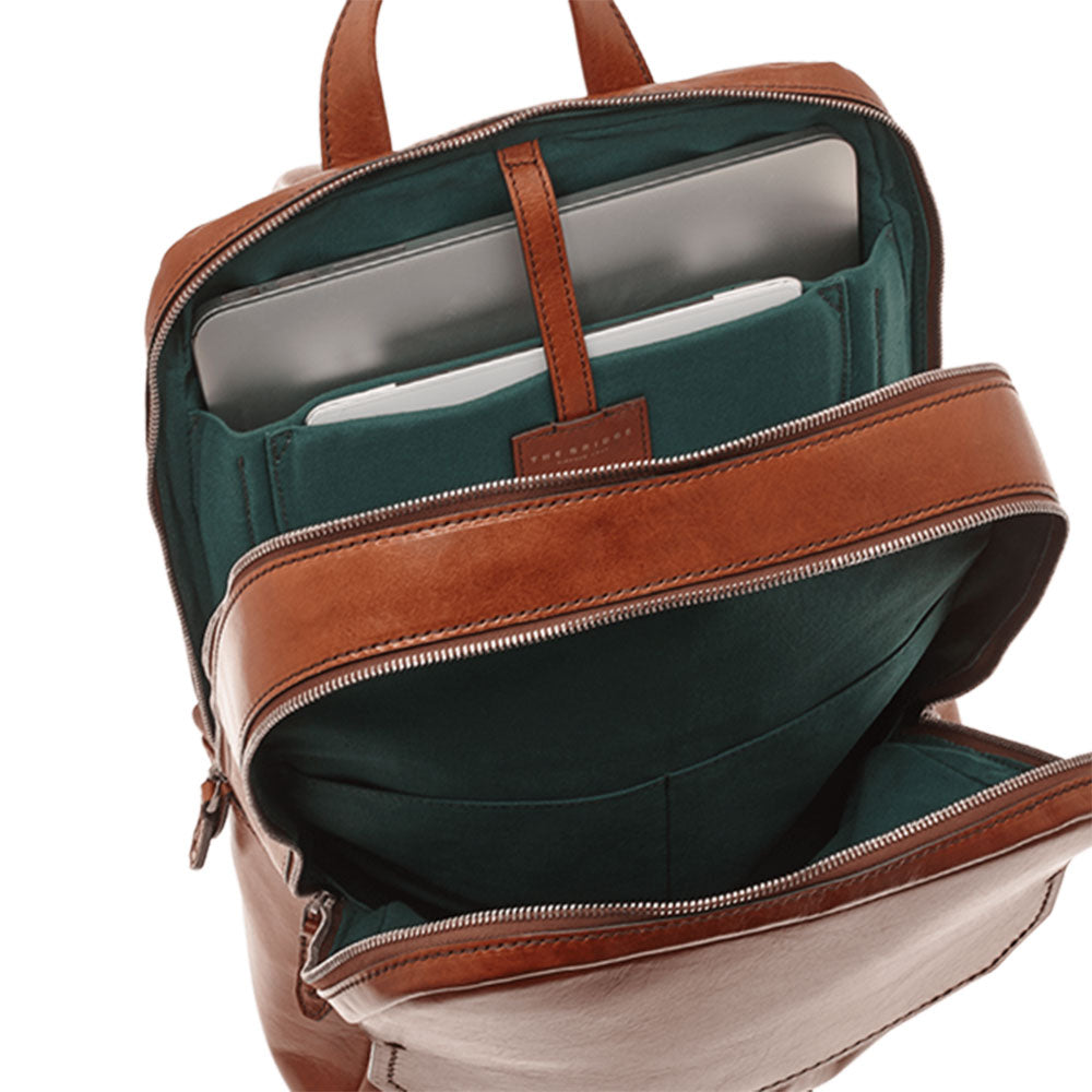 THE BRIDGE 14-Zoll-Laptop-Rucksack für Herren aus braunem Leder der Williamsburg-Linie