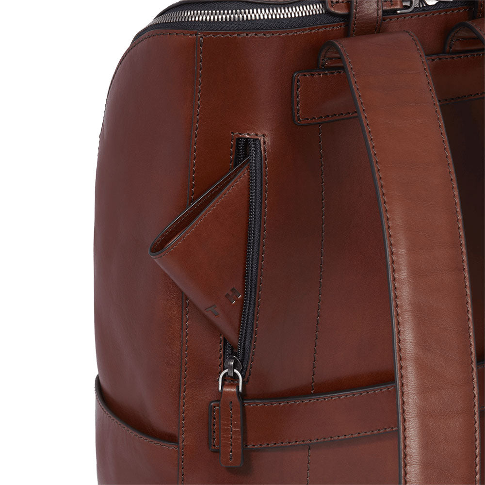 Herrenrucksack mit Reißverschluss THE BRIDGE Alberto-Linie aus braunem Leder