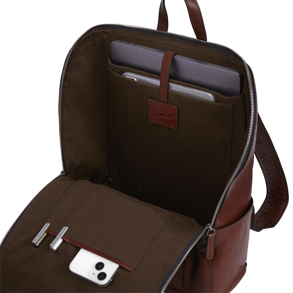 Herrenrucksack mit Reißverschluss THE BRIDGE Alberto-Linie aus braunem Leder