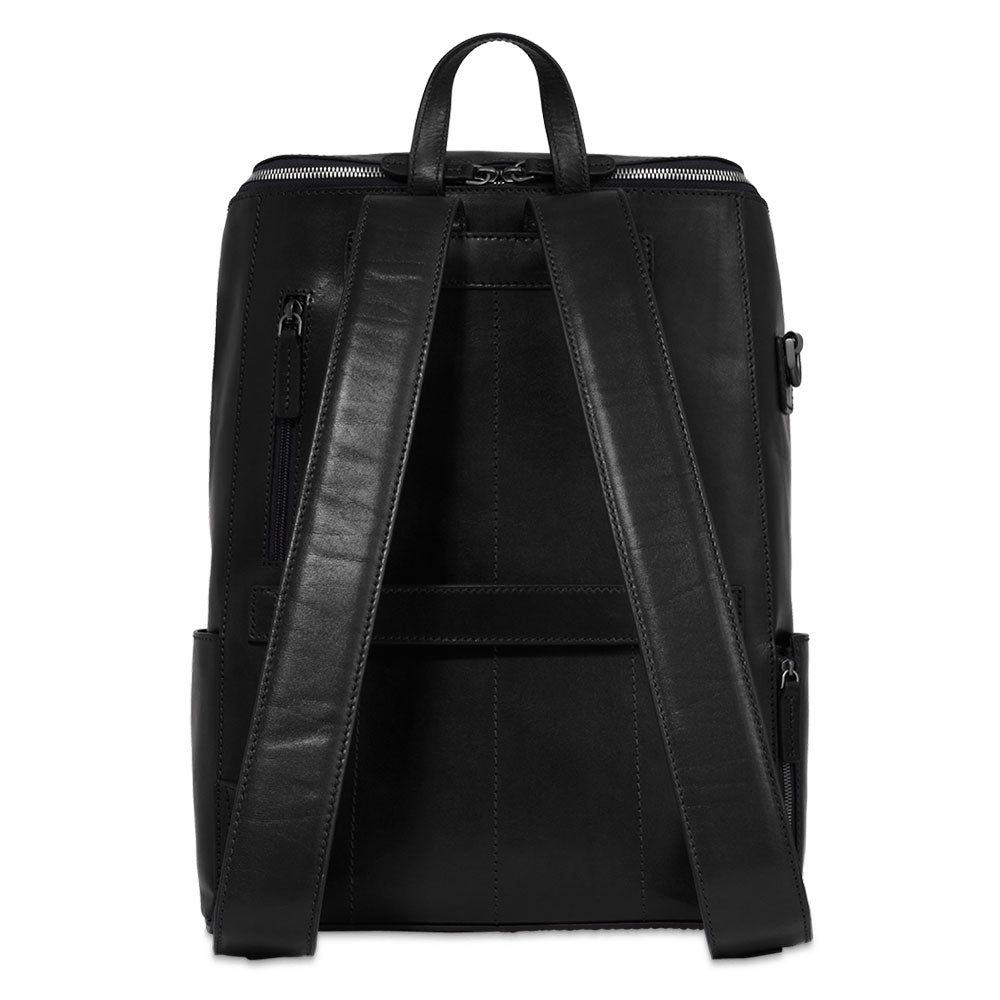 Herrenrucksack mit Reißverschluss THE BRIDGE Alberto-Linie aus schwarzem Leder