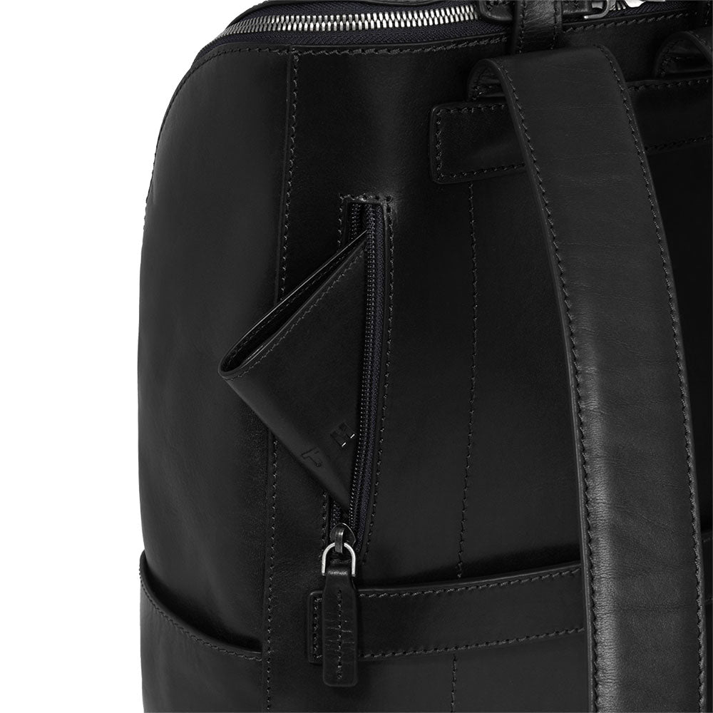 Herrenrucksack mit Reißverschluss THE BRIDGE Alberto-Linie aus schwarzem Leder
