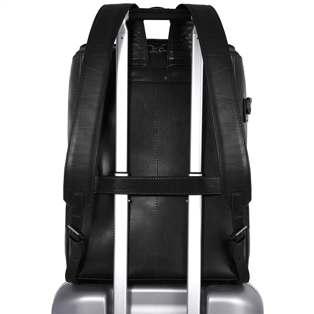 Herrenrucksack mit Reißverschluss THE BRIDGE Alberto-Linie aus schwarzem Leder