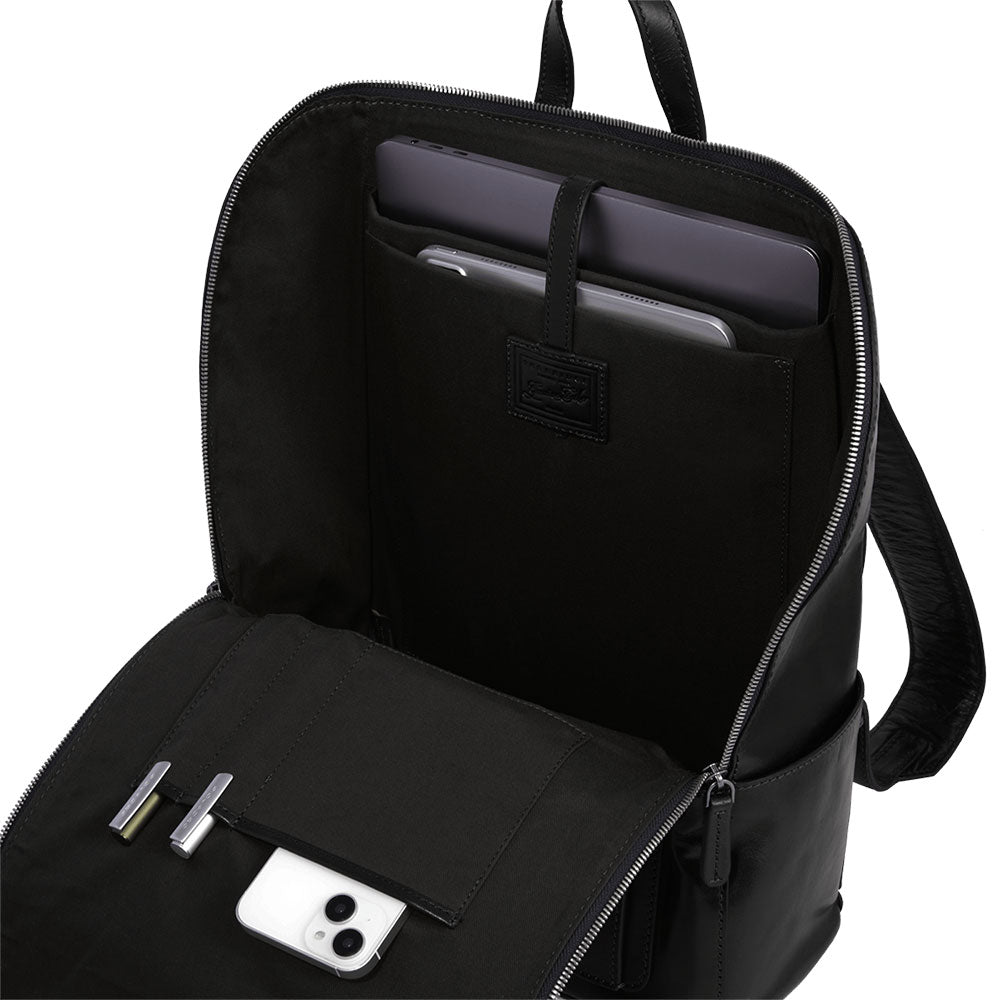 Herrenrucksack mit Reißverschluss THE BRIDGE Alberto-Linie aus schwarzem Leder