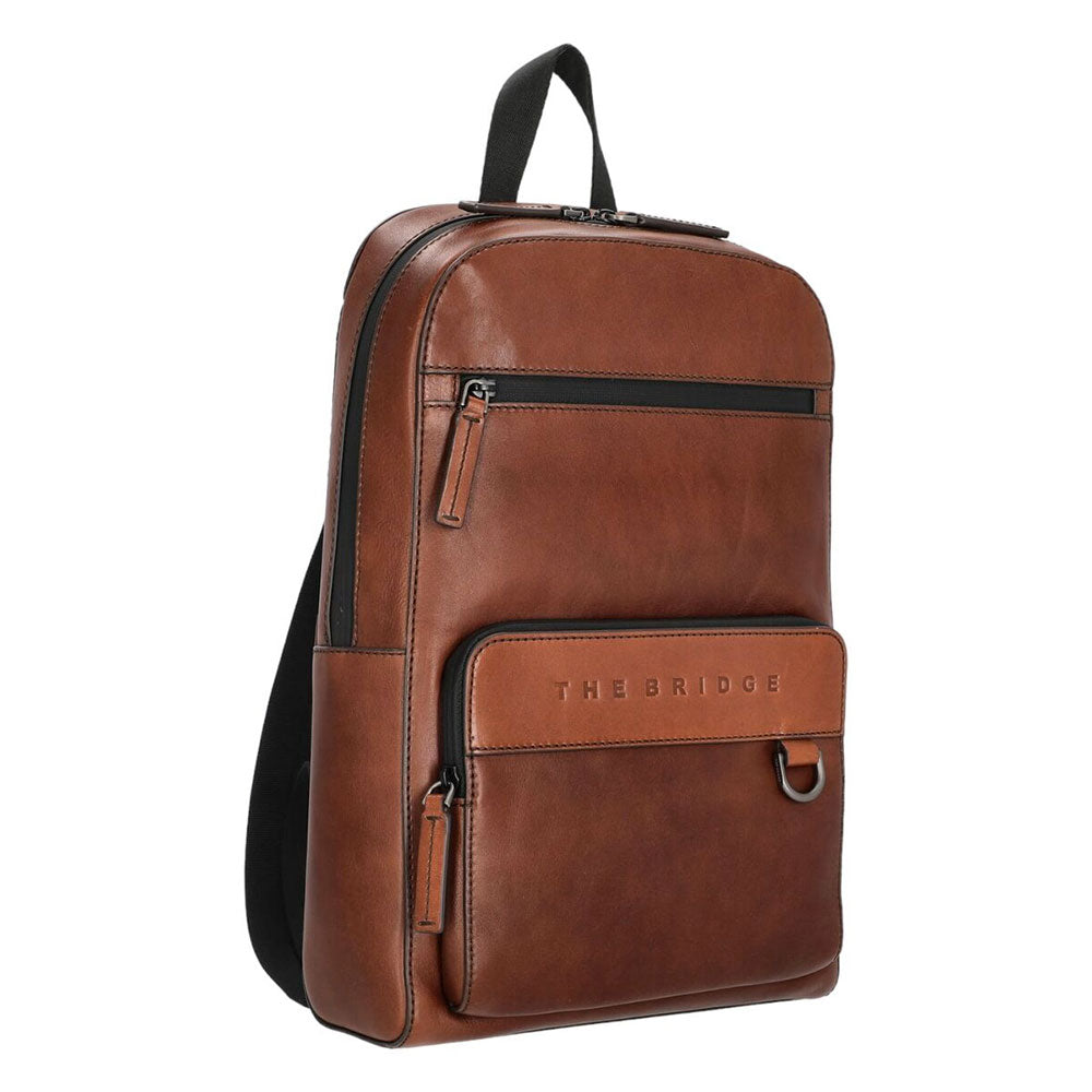 Kleiner Herrenrucksack THE BRIDGE Damiano-Linie aus braunem Leder