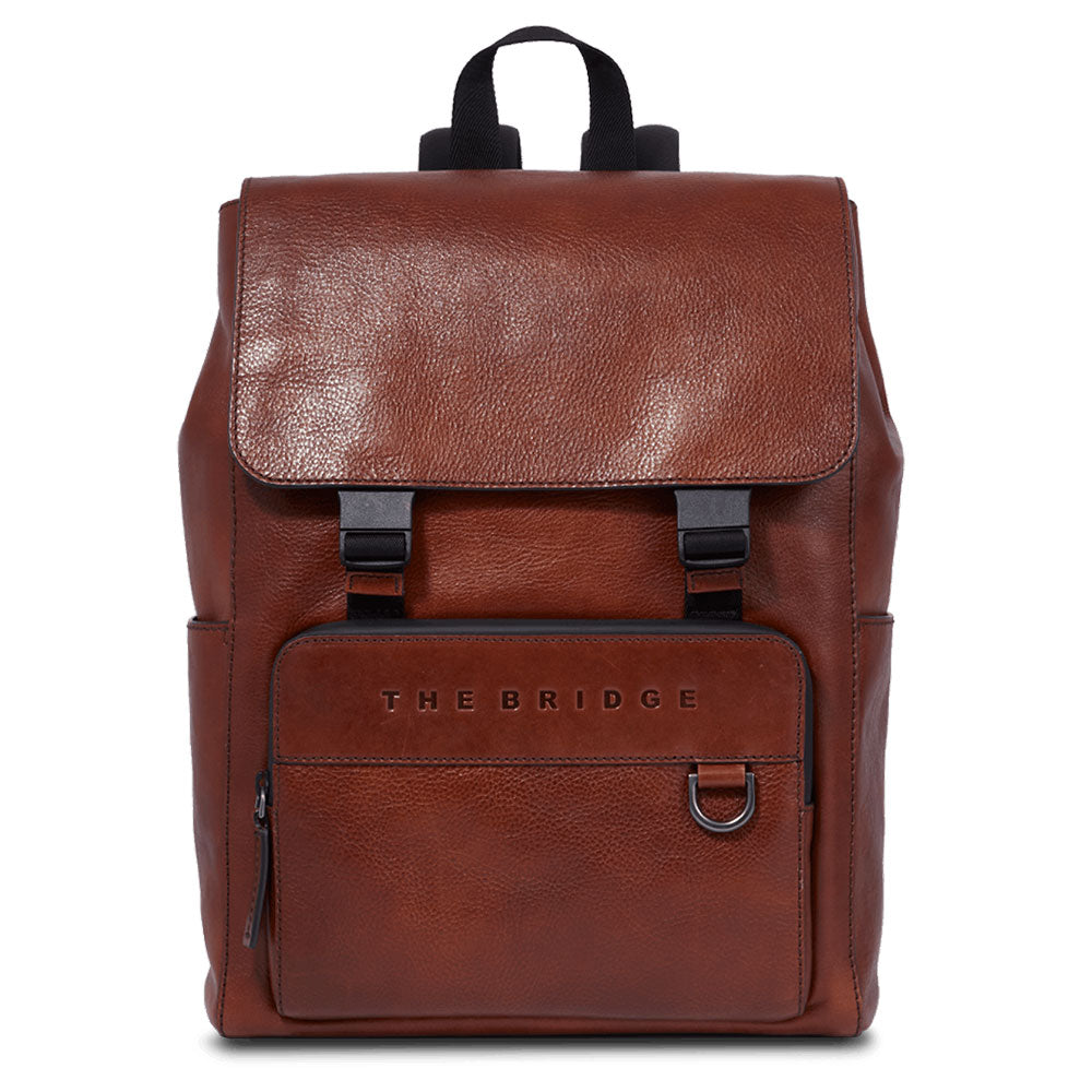 Herrenrucksack mit Klappe THE BRIDGE Damiano-Linie aus braunem Leder