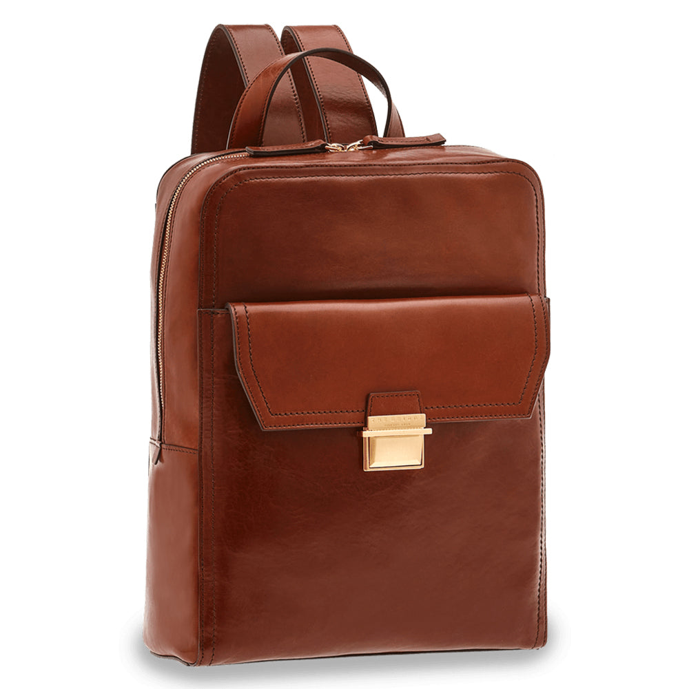 THE BRIDGE Herren-Rucksack mit zwei Fächern aus braunem Leder der Dante-Linie