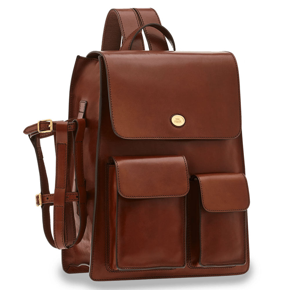 THE BRIDGE Laptop-Rucksack mit Klappe aus braunem Leder der Story-Linie