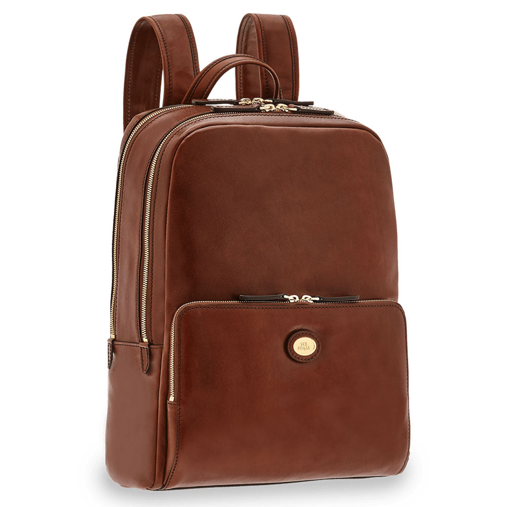 Zaino Due Scomparti con Porta Pc 13" THE BRIDGE in Pelle Marrone linea Story Uomo