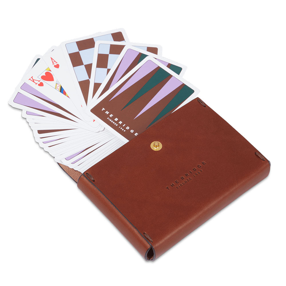 Porta Carte da Gioco Doppio con Carte THE BRIDGE linea Life Style in Pelle Marrone
