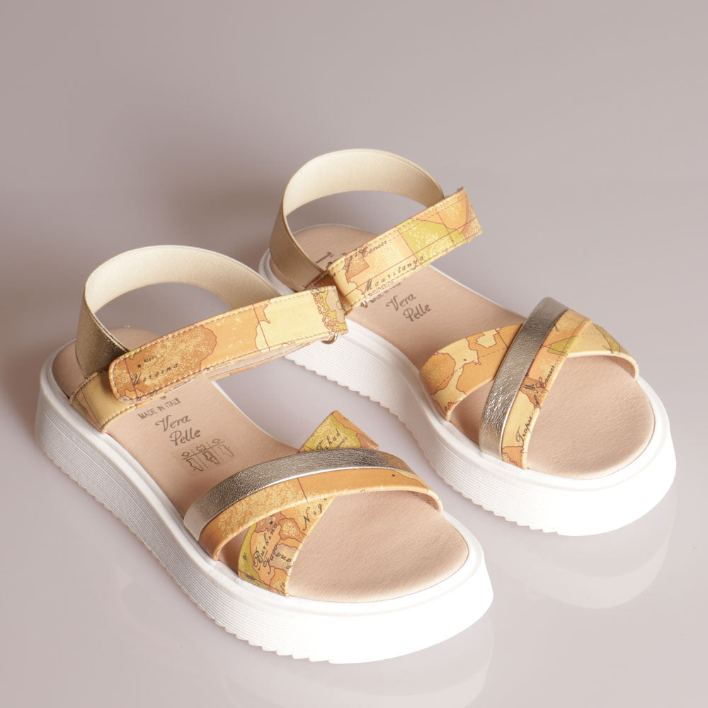 Scarpe Donna 1A Classe Alviero Martini Sandali Platform Geo Classic con Dettagli Oro 0952