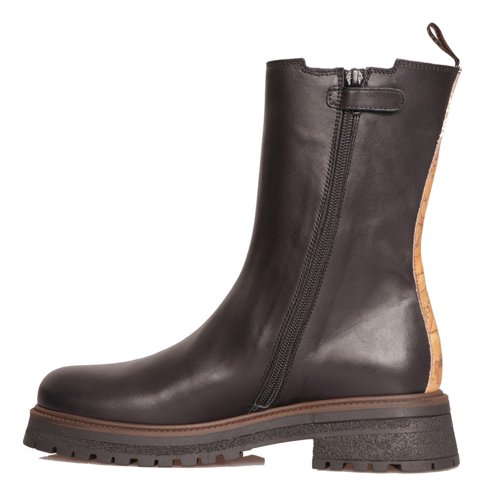 Scarpe Junior 1A Classe Alviero Martini Stivali Beatles in Pelle Nera con Inserto Elastico e Dettaglio Geo Classic 1079
