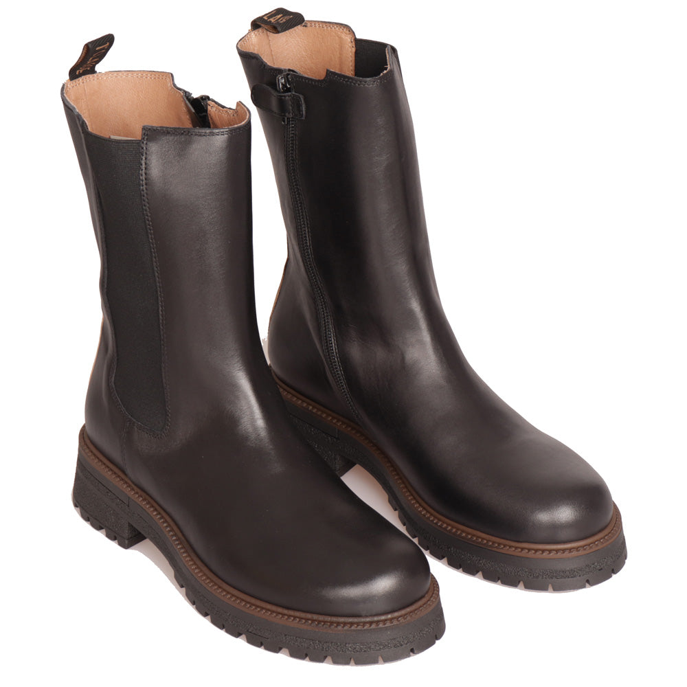 Scarpe Junior 1A Classe Alviero Martini Stivali Beatles in Pelle Nera con Inserto Elastico e Dettaglio Geo Classic 1079