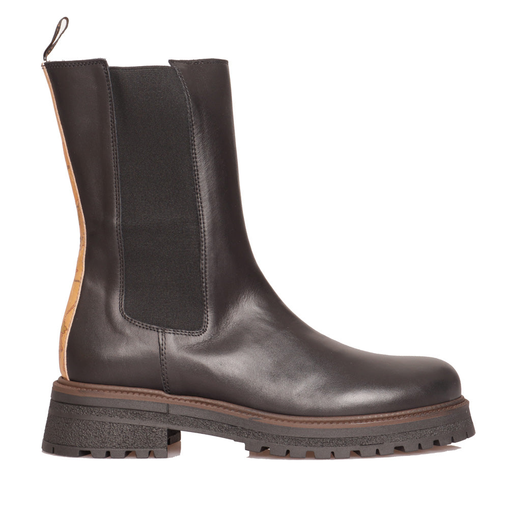 Scarpe Junior 1A Classe Alviero Martini Stivali Beatles in Pelle Nera con Inserto Elastico e Dettaglio Geo Classic 1079