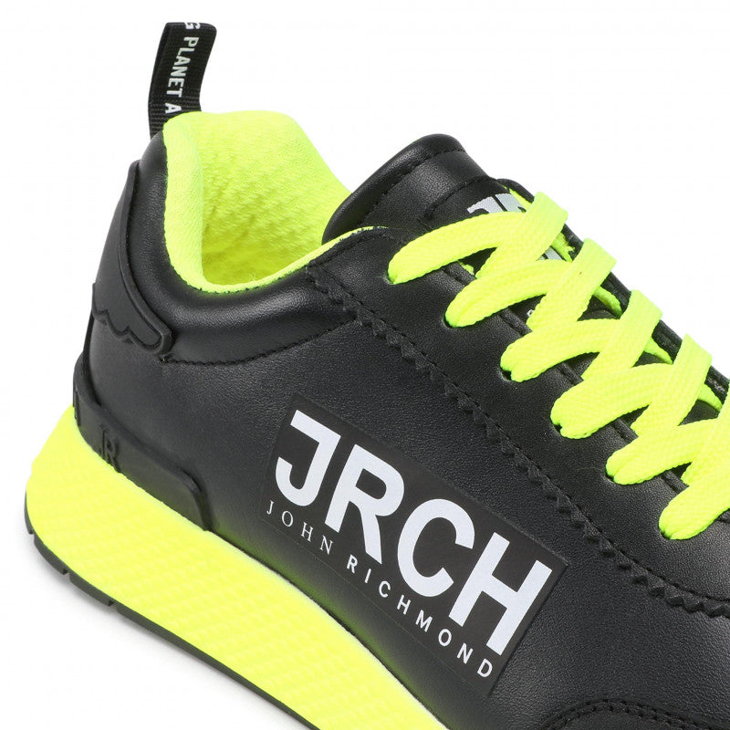 Scarpe Uomo JOHN RICHMOND Sneakers in Pelle Nera con Dettagli Giallo Fluo